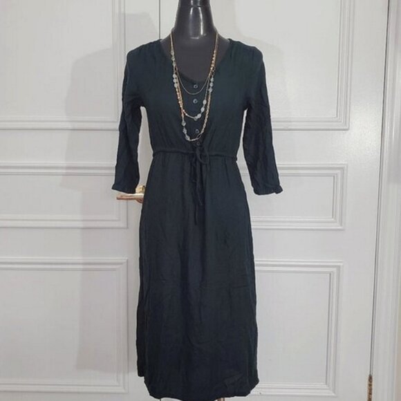 FALL- Old Navy button and tie waist Prairie Midi Dress in deep green/emerald - Picture 1 of 15